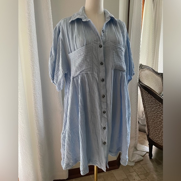 Ces Femme Linen Light Blue Dress with Pickets OS fits M - Picture 6 of 8